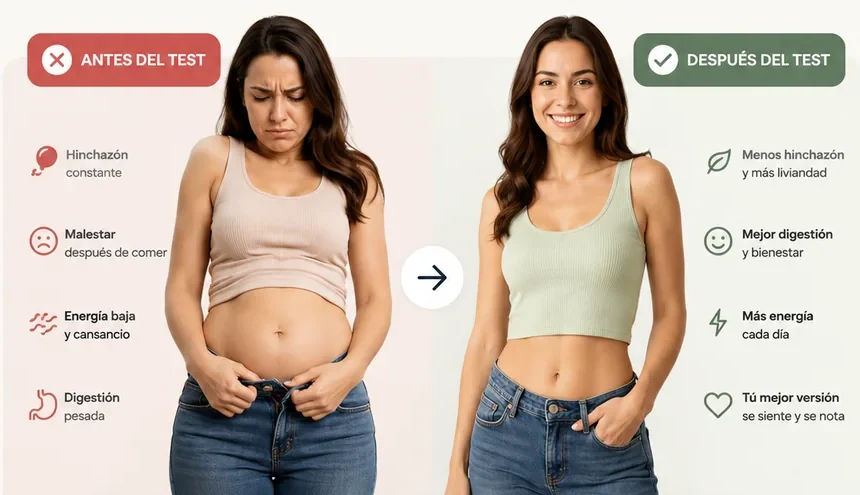 Antes y después del test: menos hinchazón, mejor digestión y más energía